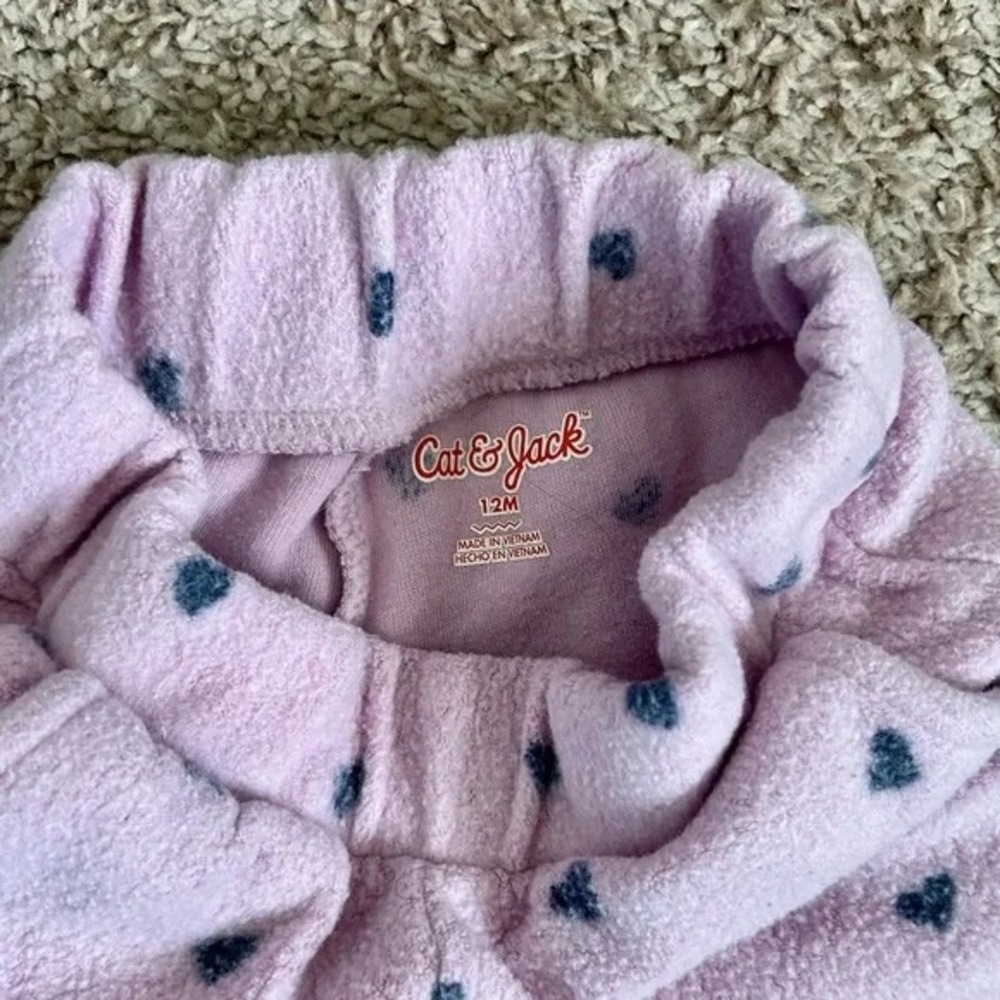 Cat & Jack I Baby Girls Pink Fleece Heart Sweatshirt Pants Set I 12‎ Months - Picture 6 of 7